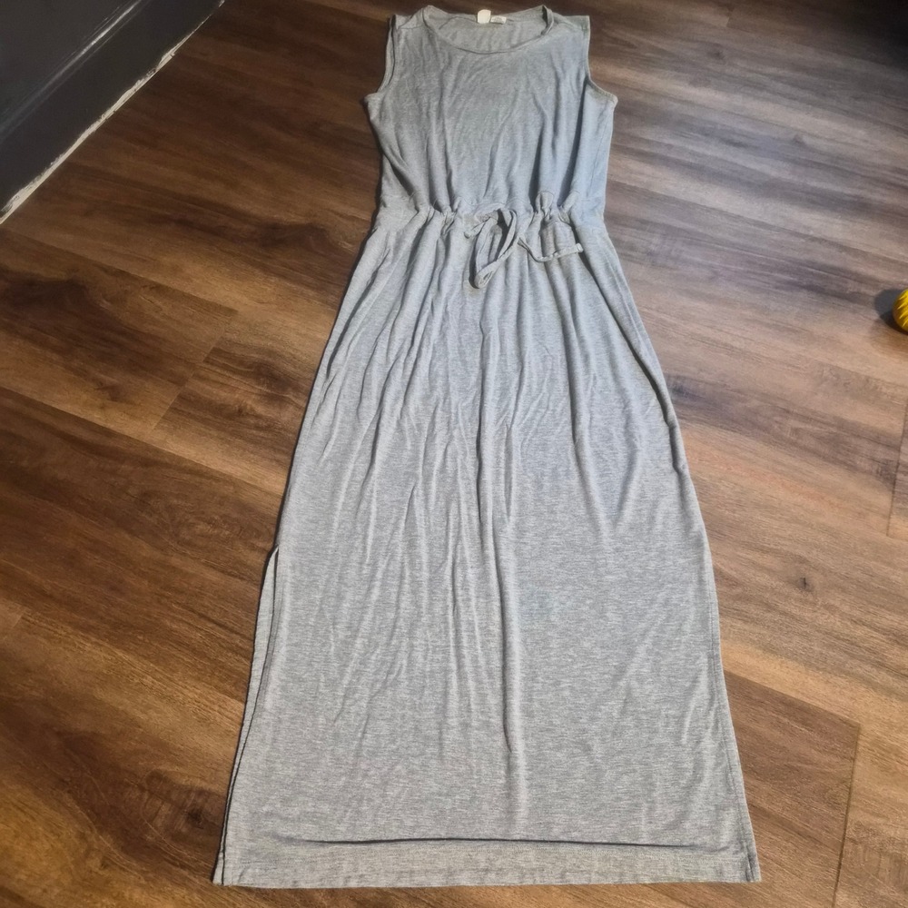 Artisan NY Womens‎ Gray Sleeveless Drawstring Jersey Knit Maxi Dress Cozycore